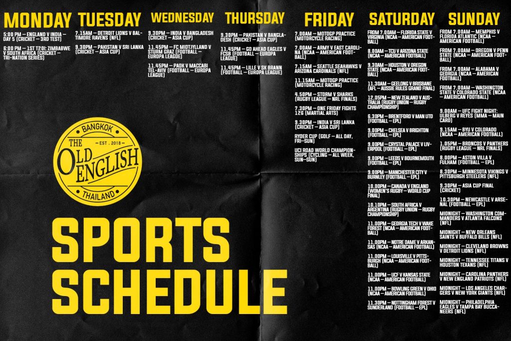 sports schedule for last week of September 2025