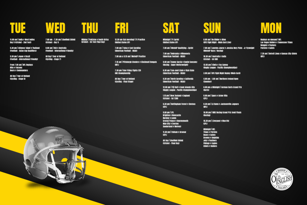 Old English sports schedule for October 14th to October 21st 2025